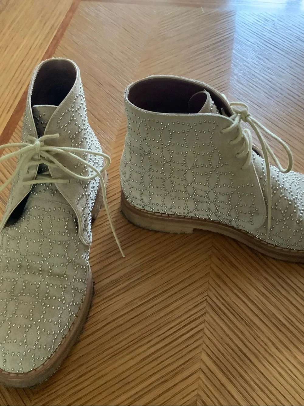 Alaïa Light Beige Suede Studded Chukka Boots